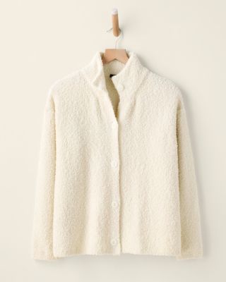 EILEEN FISHER Organic-Cotton Bouclé High-Collar Cardigan