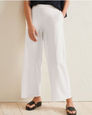 Girl With Curves - Wide Leg Ponte Pants - Ivory - Petites