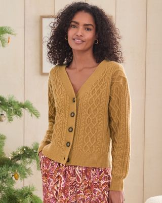 Washable-Cashmere Seamed Cardigan