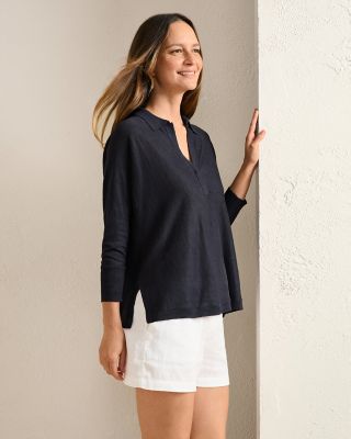 Arden Oversized Linen Polo Sweater | Garnet Hill