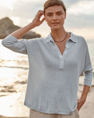 Arden Oversized Linen Polo Sweater | Garnet Hill