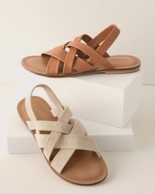 Wide Width, Elastic Crisscross Strap Sandal - Italian Shoemakers