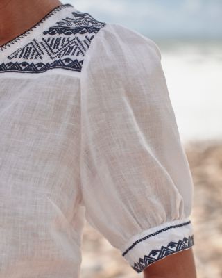 Aurora Embroidered Linen Top | Garnet Hill