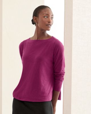 EILEEN FISHER Slubby Organic-Cotton Long-Sleeve Tee