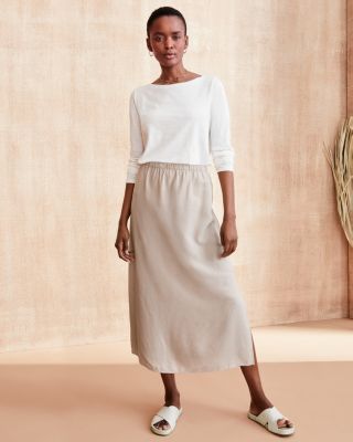 EILEEN FISHER TENCEL™ Seersucker Check Midi Skirt | Garnet Hill