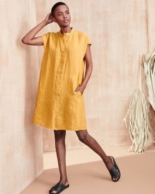 EILEEN FISHER Washed-Organic-Linen Délavé Cap-Sleeve Dress