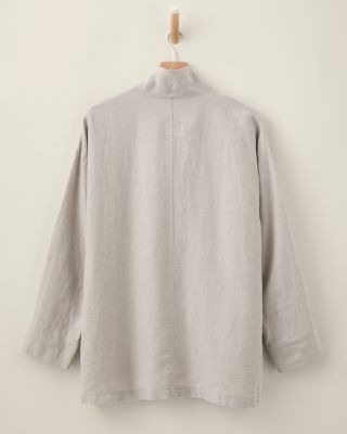 EILEEN FISHER Organic-Linen Stand-Collar Long Jacket