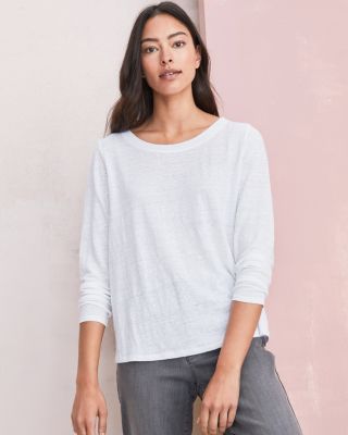 Women's Grey Mohair Crew-neck Sweater, Beige Long Sleeve T-shirt