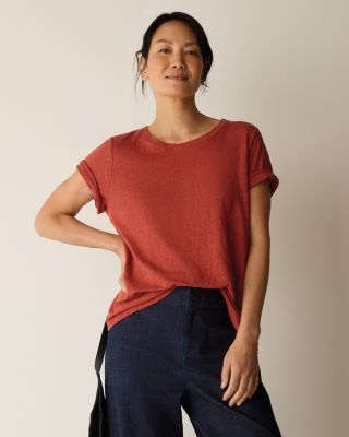 EILEEN FISHER Organic-Linen Jersey Crewneck Short-Sleeve Tee