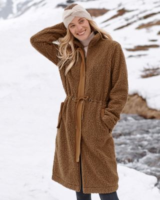 Long sherpa coat sales with hood