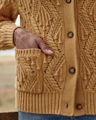 Button Front Pointelle Knit Cardigan in Oatmeal