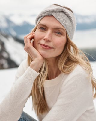 100% cashmere, Convertible headband-Sofia Mongolian Cashmere Twist Headband in Ivory main image 4