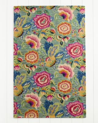 花柄刺繍ムートンラグ　200cmx200cm Company C Chintz Floral Hooked Rug | Garnet Hill