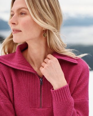 Washable-Cashmere Half-Zip Sweater