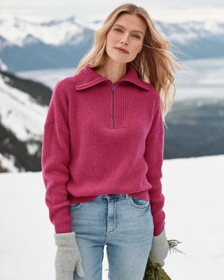 Washable-Cashmere Half-Zip Sweater