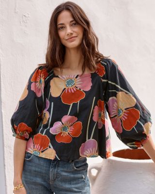 Velvet by Graham & Spencer: Floral Print Blouson Sleeve Blouse