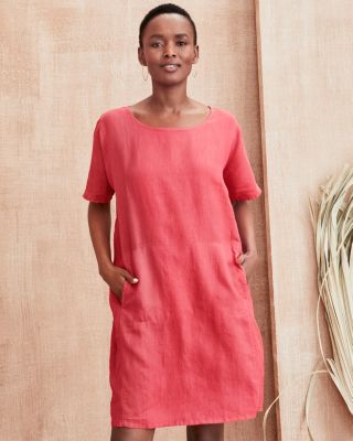 EILEEN FISHER Garment Dyed Organic Linen Ballet Neck Dress