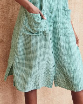 ユリアン EILEEN FISHER Puckered Organic-Linen Mandarin-Collar Dress