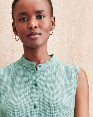 ユリアン EILEEN FISHER Puckered Organic-Linen Mandarin-Collar Dress