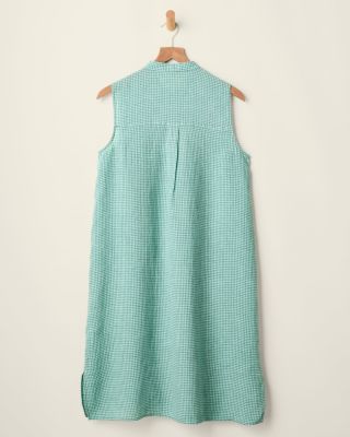 EILEEN FISHER Puckered Organic-Linen Mandarin-Collar Dress | Garnet Hill