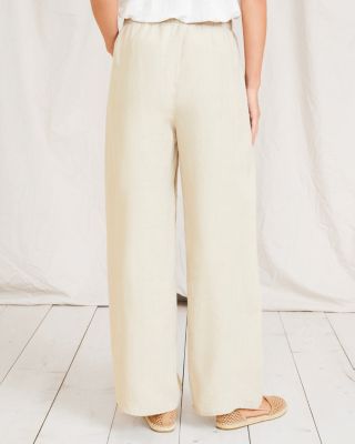 Linen Trousers Natural Beige 90’s～ EILEEN FISHER Organic-Linen Wide-Leg Ankle Pants | Garnet Hill
