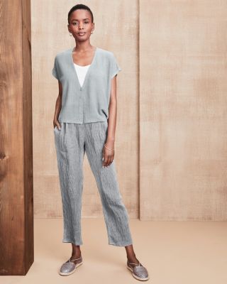 EILEEN FISHER Puckered Organic-Linen Ankle Pants | Garnet Hill
