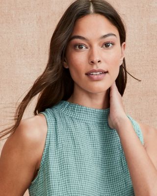 EILEEN FISHER Puckered Organic-Linen Sleeveless Tunic