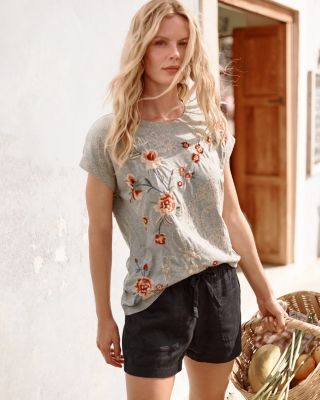 Johnny Was Adara popular Embroidered Relaxed Tee