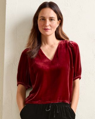 ★送料・関税込★THREETIMES★Velvet puff top★ Casual Women Velvet Tops Fashion Puff Long Sleeve Crew Neck