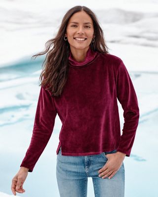 French Connection Garnet Velvet Lace Mock Neck Long Bell Sleeve