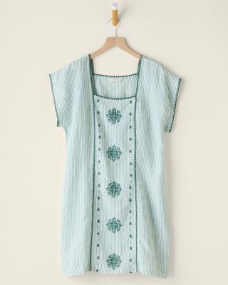 retrofete leilani linen blend v-neck tiered lace midi dress La Blanca Women's Cover Up Lakeside Linen Tunnel Neck Midi Dress L / White main image 1
