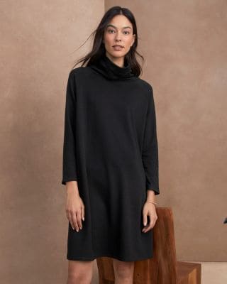 EILEEN FISHER TENCEL Organic Cotton Funnel Neck Dress, Regular - XXS(0) - Black