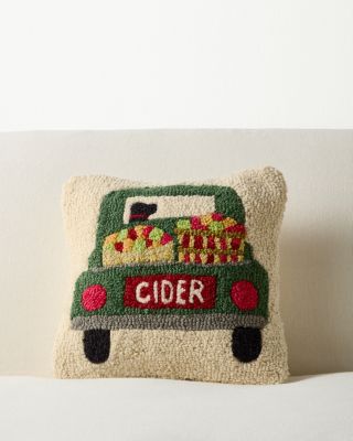 Hooked Wool Holiday Throw Pillow with Black Labs in Truck