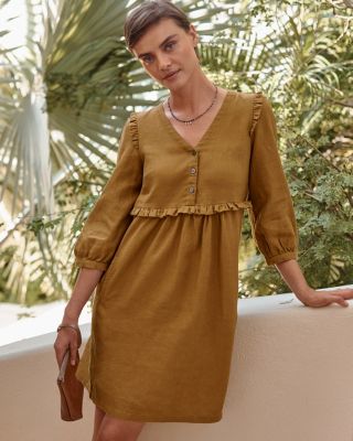 Linen Decolletage Neckline Long Tunic - Plus Size