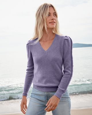 Cashmere Braid-Detail V-Neck Sweater