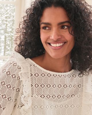 Ruffle-Detail Lace Blouse | Garnet Hill