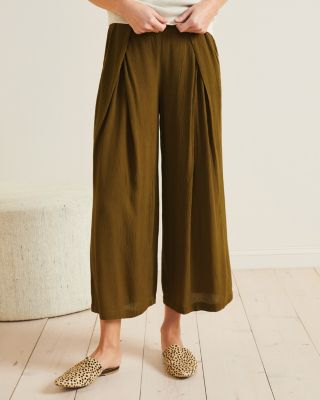 wide leg cropped olive pants, ankle length culottes, classic ivory