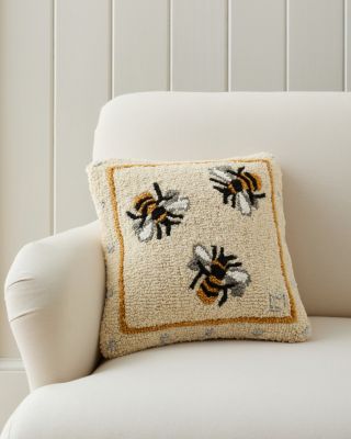 Three Bees with Border Hooked Wool Pillow | Garnet Hill