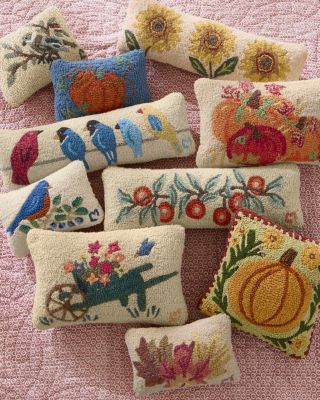 Bluebird Hooked Wool Pillow | Garnet Hill