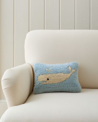 Wool Hooked Throw Pillow, White Whale, 8 x 24