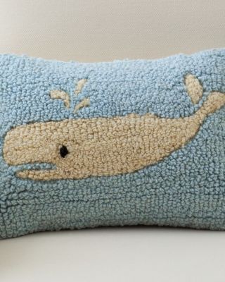 Spouting Whale Hooked Wool Pillow | Garnet Hill