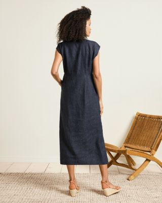 Linen Pleat-Detail Midi Dress | Garnet Hill