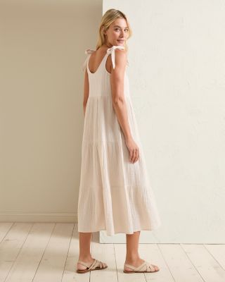 cotton tie shoulder dress Eva Smocked Handpainted Floral Tie Shoulder Sleeveless Dress in Cotton S