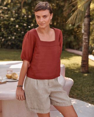 Linen Square-Neck Top