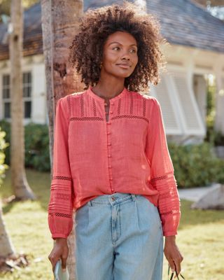 Linen Lace-Inset Blouse | Garnet Hill
