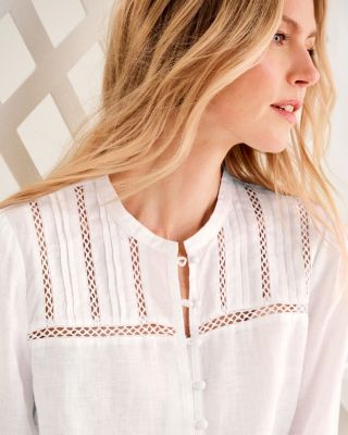 Linen Lace-Inset Blouse