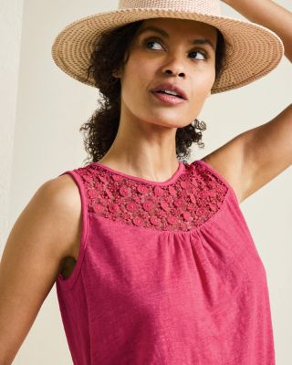 Organic-Linen Lace-Yoke Tank | Garnet Hill