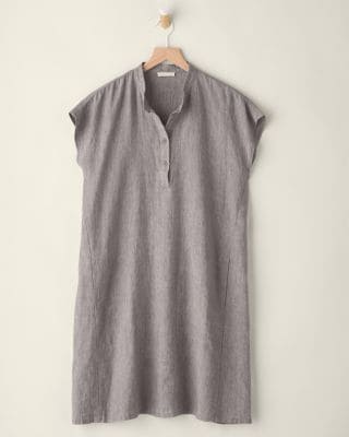 loro piana linen shirt dress Loro Piana Sleeveless Pink Linen Chambray Button Placket Tent Dress W/   Palm Beach Vintage