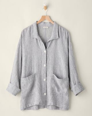 EILEEN FISHER Textured Organic-Linen Stand-Collar Jacket | Garnet Hill