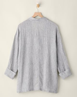 EILEEN FISHER Textured Organic-Linen Stand-Collar Jacket | Garnet Hill